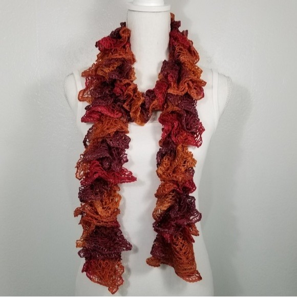 Handmade Ruffle Scarf Orange Red Tones Ombre NEW - Picture 1 of 4